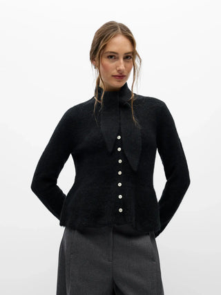 Nivin L/S Scarf Knit Cardigan Svart