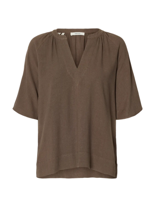 VIVA V-NECK LINEN BLEND TOP