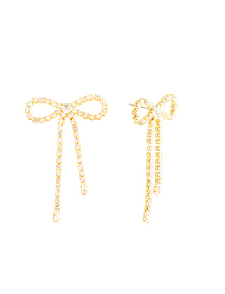 Bow crystal large earring gold