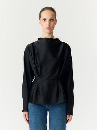 PELLA LS FUNNEL NECK TOP - Svart