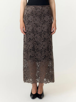 LACEY LONG LACE SKIRT BRUN