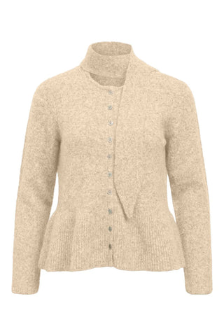 Nivin L/S Scarf Knit Cardigan Beige