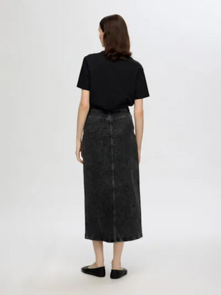 Merle HW Maxi Black Denim Skirt