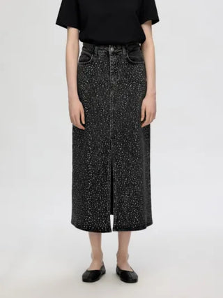 Merle HW Maxi Black Denim Skirt