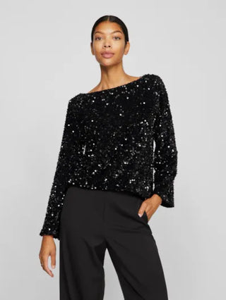 FAITH BOAT NECK L/S SEQUIN TOP